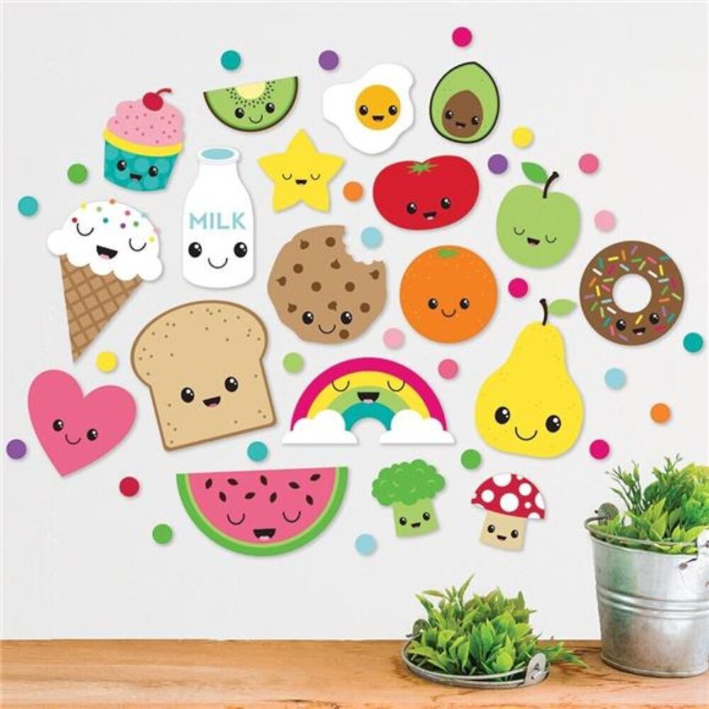Peel-and-Stick Assorted Kawaii Cute Cartoon Food Vinyl Wall Decal Set, 147 ct.